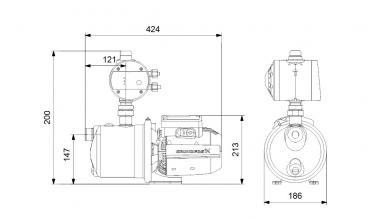 Gartenpumpe JP 5-48-S + Druckmanager PM1 2,2bar Grundfos